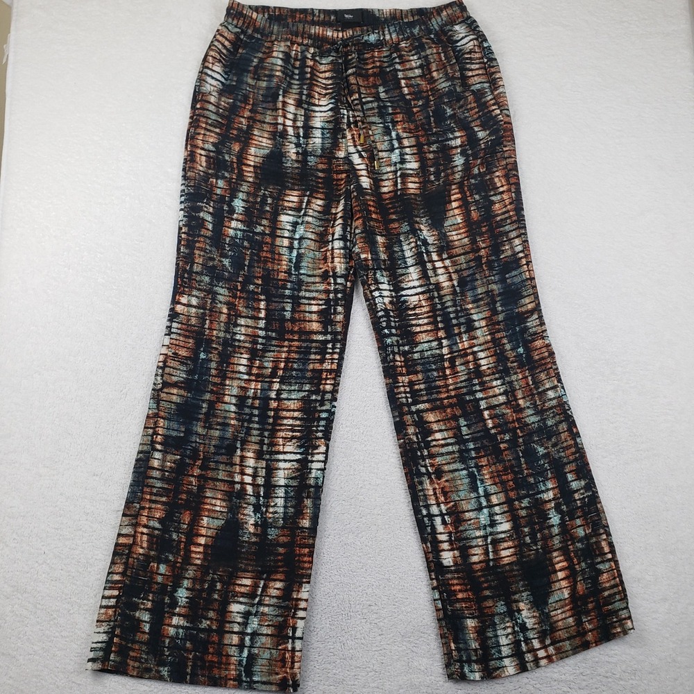 Mossimo Women Large Wide Leg Abstract Print Pants Rust Teal Black Drawstring L